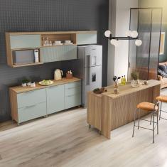 Imagem de Cozinha Completa Marquesa Gourmet 5 Portas 4 Gavetas com Ilha Ripado 100% Mdf Natural/Verde - Nesher