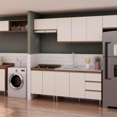 Imagem de Cozinha Completa com Armário para Área de Serviço/lavanderia Integrada Ébano/Off White