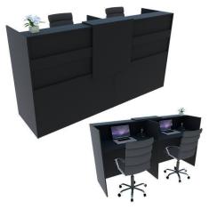 Imagem de Balcão Recepção Caixa 191cm Preto Alto Padrão 100%Mdf 1.1 - Marcenaria