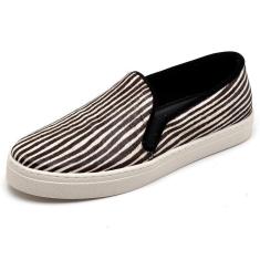 Imagem de Tenis Slip Iate Feminino Couro Estampa de Zebra Casual Conforto Calce Facil Forrado Super Macio-Feminino