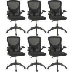 Imagem de Kit 6 Cadeiras de Escritório Giratória Mônaco com Relax e Regulagem de Altura - All Black