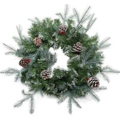 Imagem de Guirlanda De Natal Enfeite De Porta Ramos Verdes Com Pinhas 55cm