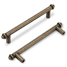 Imagem de Pacote com 6 puxadores de armário de latão antigo 3,75" (96 mm) Puxadores de armário de cozinha vintage retrô para armário de cozinha puxadores de gaveta para guarda-roupa de armário (6, latão antigo,