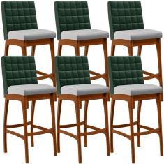Imagem de Kit 06 Banquetas Altas Mila Facto Verde Musgo Linho Cinza