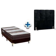Imagem de Cama Box Solteiro crc + Colchão Ortopédico Light Ortobom + Cabeceira Clean Solteiro - Suede Negro