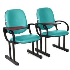 Imagem de 02 Cadeiras Para Auditório Com Prancheta Linha Dallas Auditório Verde