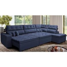 Imagem de Sofá de Canto Retrátil e Reclinável Direito 3,00x2,36m Molas Cama Inbox Espanha Velusoft Azul