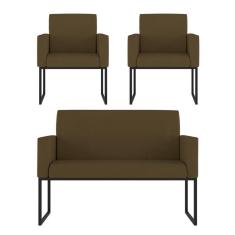 Imagem de Kit Sofá 2 Lugares + 2 Poltronas Para Recepção Sala Balaqui Cor:marrom Marrom