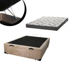 Imagem de Cama Box Baú Casal Colchão Molas Bonnel + Box Suede Bege - Lord Colchõ
