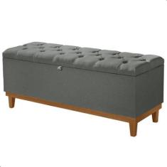 Imagem de Recamier Baú Dubai Linho Cinza Escuro Casal 1,30M Estofado Base Madeir