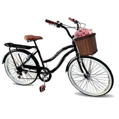 Imagem de Bicicleta feminina aro 26 cesta tpo vime retrô 6 marchas pto
