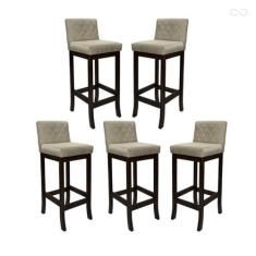 Imagem de Kit 5 Banquetas Alta em Madeira Maciça Tóquio Matelassê Suede Bege CCS