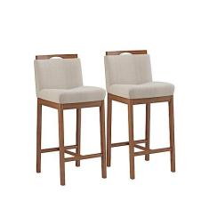 Imagem de Conjunto 2 Banquetas Madeira Maciça Dani Nogueira Tec Linho