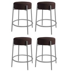 Imagem de Kit 04 Banquetas Alta Sintra 65cm Redonda Ferro Cinza Suede Marrom - Ahazzo Móveis
