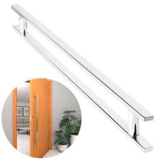 Imagem de Puxador Porta Pivotante Madeira Vidro 60cm Inox 304 Prata Escovado Brinovar