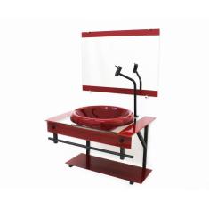 Imagem de Gabinete De Vidro Para Banheiro Apx 60Cm Com Cuba Chapeu