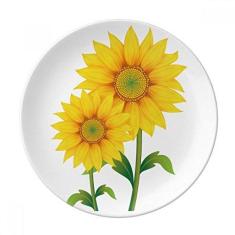 Imagem de Prato de sobremesa de flor de girassol  decorativo de porcelana 20 cm para jantar em casa