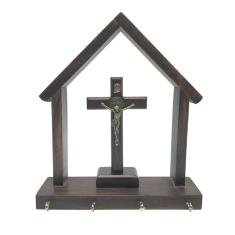 Imagem de Porta Chaves Madeira Formato de Capela Com Crucifixo