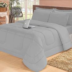 Imagem de Jogo de cama Casal com edredom lençol fronha função cobre leito e cobertor (Cinza)