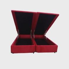 Imagem de Cama Box Baú Casal Bipartido Blindado Suede Vermelho Com Pistão A Gás