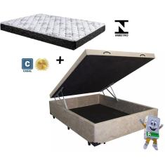 Imagem de Cama Baú Casal Bege Suede + Colchão Espuma D33 138x188x12