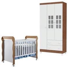 Imagem de Berço Mirelle E Guarda Roupa Mariah 3 Portas Branco Acetinado Amadeira