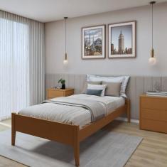 Imagem de Cama Solteiro 90cm Turca Slim em Madeira Maciça Amêndoa Mel