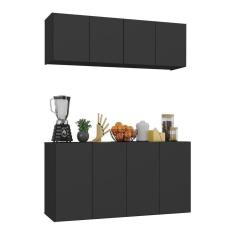 Imagem de Kit Armário De Cozinha E Aparador 4 Portas Multimóveis Mp2162 Preto Preto