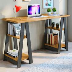 Imagem de Mesa Escrivaninha Vigor 4 Prateleiras Cinamomo/grafite - Jcm Móveis