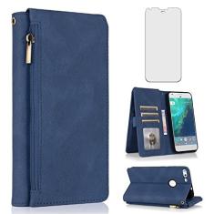 Imagem de Compatível com carteira Google Pixel XL, protetor de tela de vidro temperado e zíper de couro retrô, suporte para cartão, acessórios para celular para Pixle 1 XL One Pixel1 1XL 2016 feminino masculino