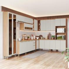 Imagem de Cozinha Completa Requinte 22 Portas 2 Gavetas Ripado com Vidro Nature/Areia - Henn