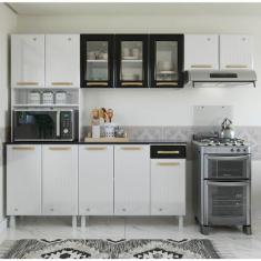 Imagem de Cozinha Compacta Aço Diamante 12 Portas 1 Gaveta Branco/Preto - Telasu