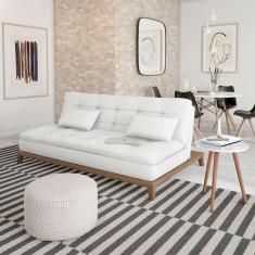 Imagem de Sofá-Cama 3 Lugares Casal Autenticidade Base e Pés de Madeira Branco