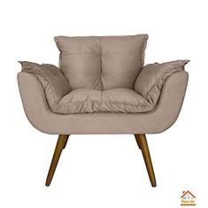 Imagem de Poltrona Decorativa Estofada Para Consultório Opala Suede Bege - DL Decor