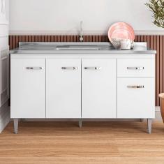 Imagem de Balcão De Cozinha Para Pia Gabriela Flex 150Cm 4 Portas 1 Gaveta Sem Tampo Branco - Ajl Móveis