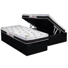 Imagem de Cama Box Baú Solteiro: Colchão Ortopédico Luckspuma D33 / AG65 Aspen 50 Pró Saúde + Base crc Suede Black(88x188)