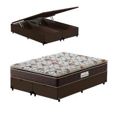 Imagem de Cama Box Baú Queen Marrom + Colchão de Espuma D45 - Probel Guarda-Costas ProForce Plus 158x198x70cm