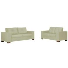 Imagem de Conjunto Sofá Sala De Estar Kenny Pés Madeira Couro Off White G43 - Gr