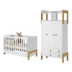 Imagem de Quarto Infantil Fantasia Guarda Roupa e Berço Mini Cama Branco Acetina