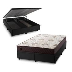 Imagem de Conjunto Box Baú Allura Marrom 158x198x65 c/ Molas Ensacadas - King Ho