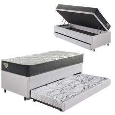 Imagem de Bicama Box Baú Viúva 120X203 Material Sintético Linho Branco Com Colch