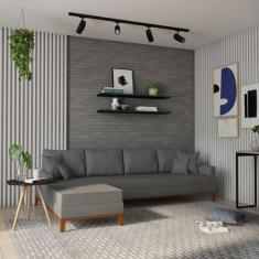 Imagem de Sofá 4 Lugares Trinidad Com Chaise Esquerdo Linho Cinza - Mobly