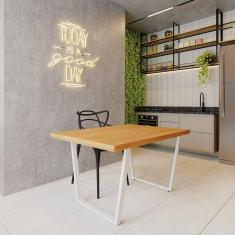 Imagem de Mesa Industrial para Ambiente Biofílico Madeira Maciça Lanna com Ferragem 1,20m Branco