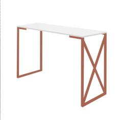 Imagem de Mesa Escrivaninha 90cm Bex Home Office Industrial Consultório Ferro Bronze MDF Off White - Ahz Móveis