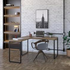 Imagem de Mesa de Escritório em L Estilo Industrial 135x150cm Kuadra Lâmina Mel/Est.preta