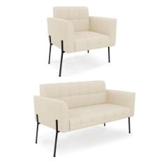 Imagem de Sofá Namoradeira E Poltrona Base Pé De Ferro Preto Elisa Linho D03 - D'rossi Cor A19 Bege