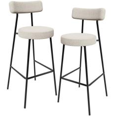 Imagem de Kit 02 Banquetas Alta Cozinha Bar Sala Jantar Estrutura Em Aço Milão L02 Bouclê Creme - Lyam Decor