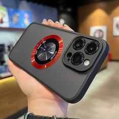 Imagem de Luxo magnético sem fio carga à prova de choque fosco caso de telefone para iphone 11 12 13 14 pro max armadura pára-choques capa transparente, vermelho, para iphone 12 pro