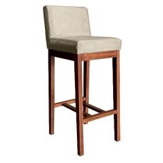 Imagem de Banqueta Alta Estofada com Encosto Lisboa 100 Cm Madeira Maciça Suede Bege CCS