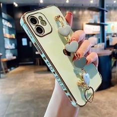 Imagem de Pulseira macia amor coração capa de telefone para iphone 11 12 13 pro max xs x xr 7 8 plus mini se 2020 galvanizado pára-choques capa traseira, verde, para iphone 13 mini